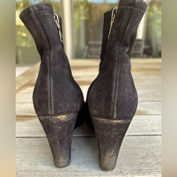 Prada Black Wedge Suede Ankle Booties - Picture 5 of 14